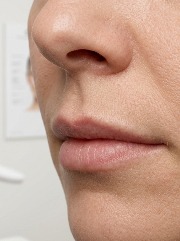 Przed zabiegiem Lip Lift - wydłużona rynienka podnosowa i węższa czerwień wargowa